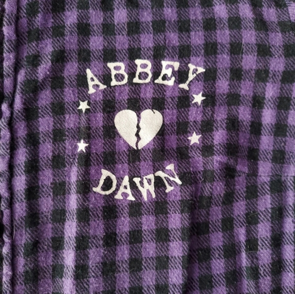 An Avril Lavigne, Abbey Dawn, purple, plaid button down tunic. Missing sash... - Picture 2 of 6